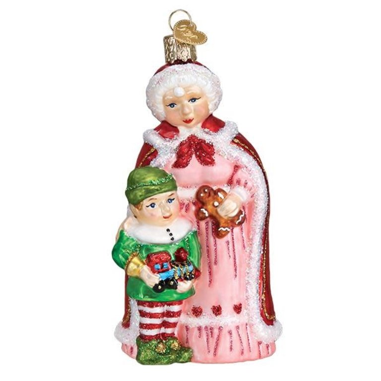 Mrs. Claus and Elf Glass Ornament