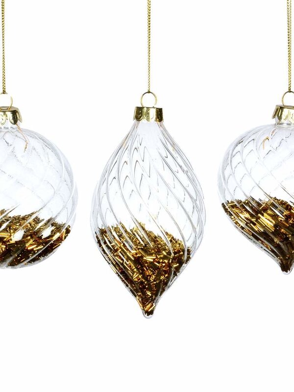 Ornement Rempli d'Or en Verre 8-13cm Ass.3