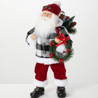 Santa Figurine Red and Plaid 19in H Santa Figurine Red and Plaid 19in H