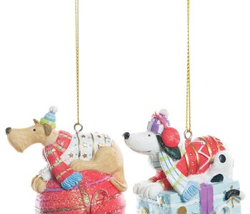 Ornement Chien sur Cadeau/Boule de Neige Ass.2 2.75"