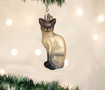 Tan Siamese Cat Ornament en Verre 12617