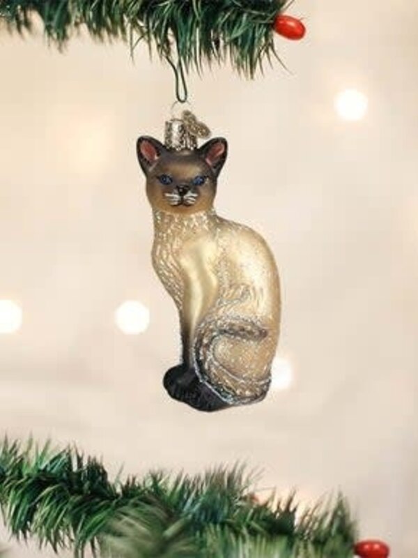 Tan Siamese Cat Ornament en Verre 12617