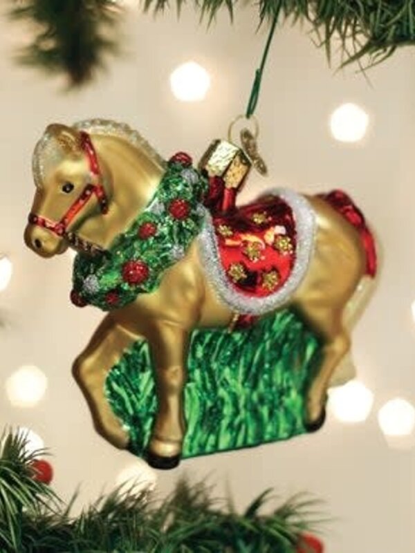 Horse with wreath glass ornament 12653