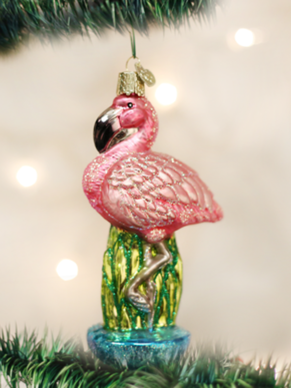 Flamingo Christmas Glass Ornament 16023