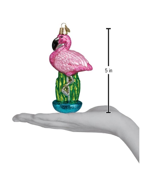 Flamingo Christmas Glass Ornament