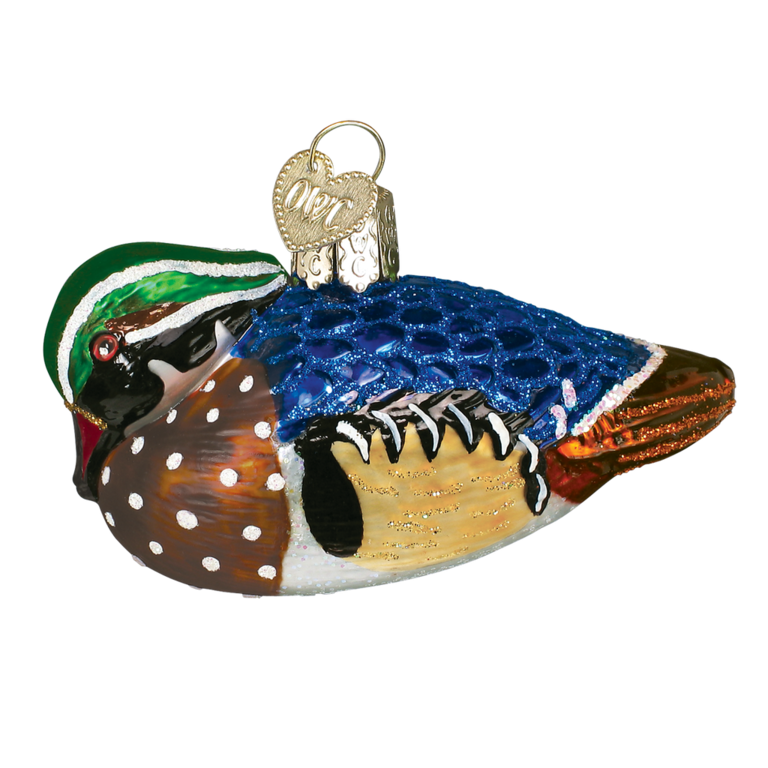 Wood Duck Christmas Glass Ornament