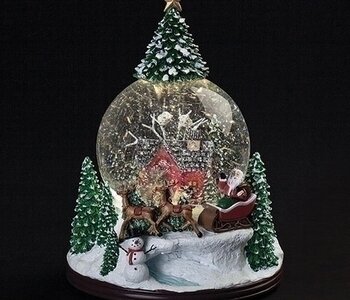 Boule a neige Tourbillon Sapin avec scène Père Noël musical