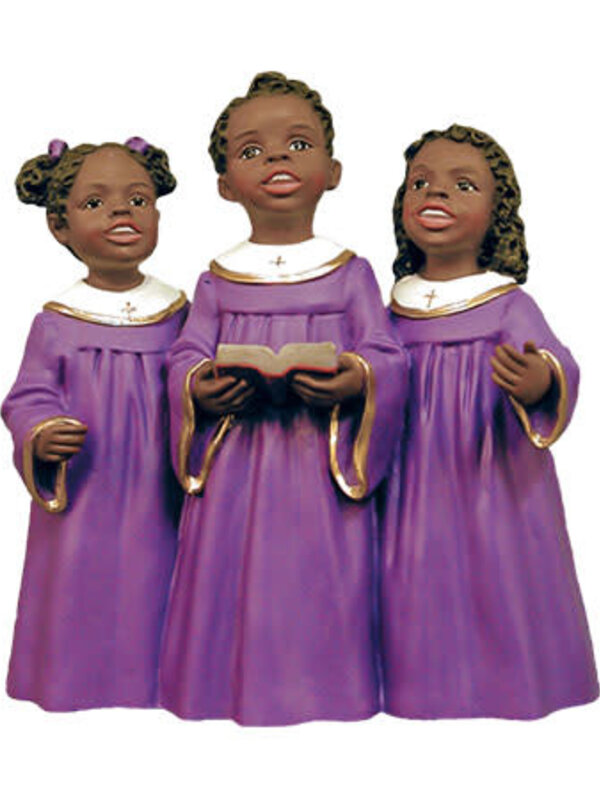3 Black Children's Choir, Purple Gown, Church Figurine 16060