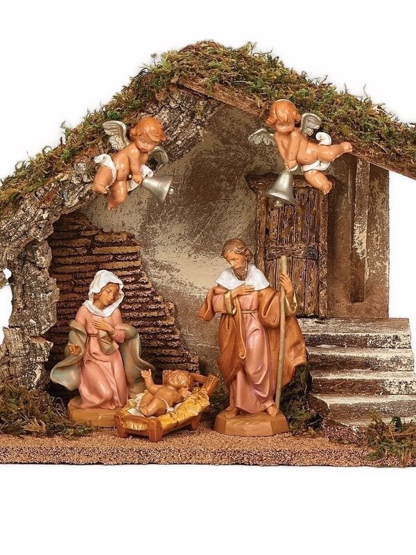 Nativity 9.5" lighted Wooden Stable included 5" Fontanini  figurines 54420