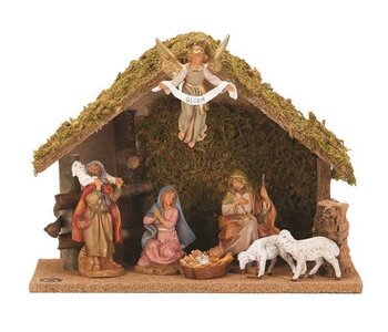 Étable avec 7 figurines de Nativité 5" Fontanini 54564