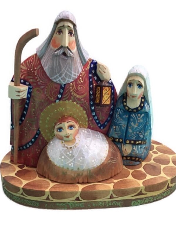 Holy Family Hand carved and painted approx 5"H