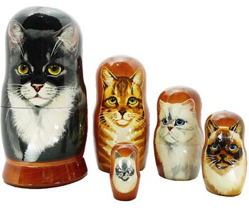 Persian Cat Nesting Dolls, Hand made in wood and painted in Russia approx 7"H