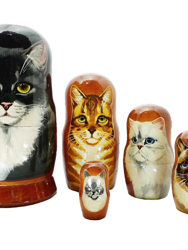 Poupées gigognes de chat persan, fabriquées à la main en bois et peintes en Russie environ 7 "H
