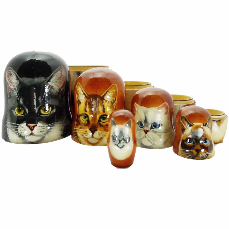 Persian Cat Nesting Dolls, Hand made in wood and painted in Russia approx 7"H