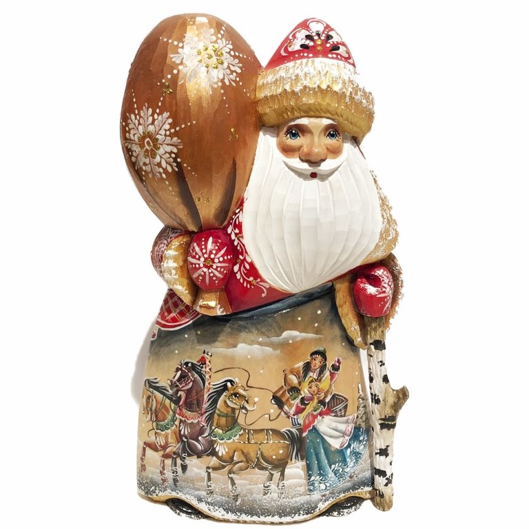 Russian Hand Carved Santa and painted, Solid wood approx 9''H