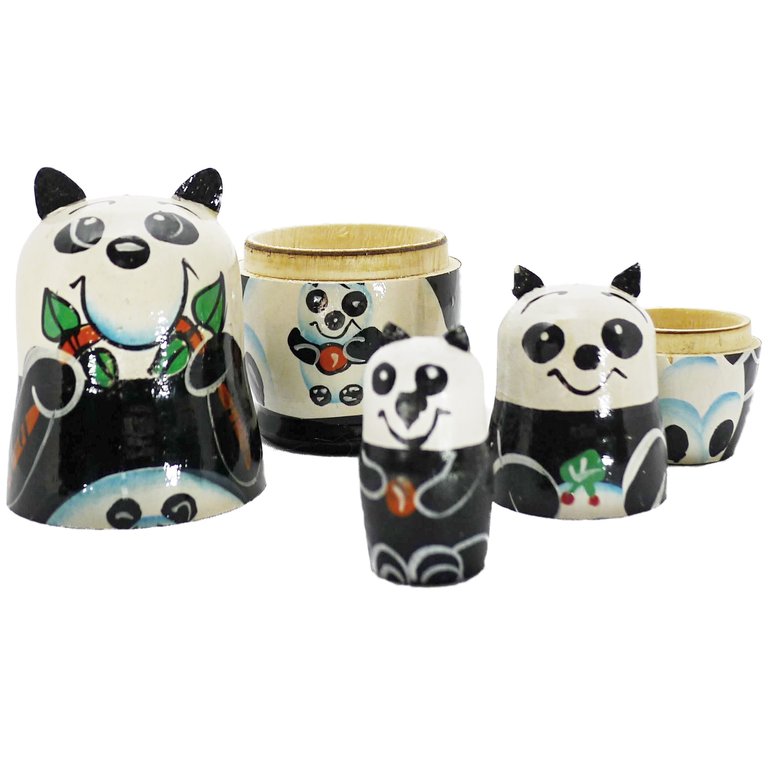 Russian Doll Panda, set of 3 wooden Nesting dolls, hand made and painted, approx: 4"H