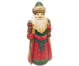 Père Noël En Bois Sculpté Fait Main – Décoration De Noël Peinte à La Main, Russie, 25cm