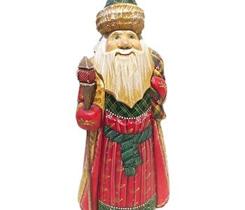 Père Noël russe, collection d'art sculpté et peint à la main rouge, vert et or environ 10 "H