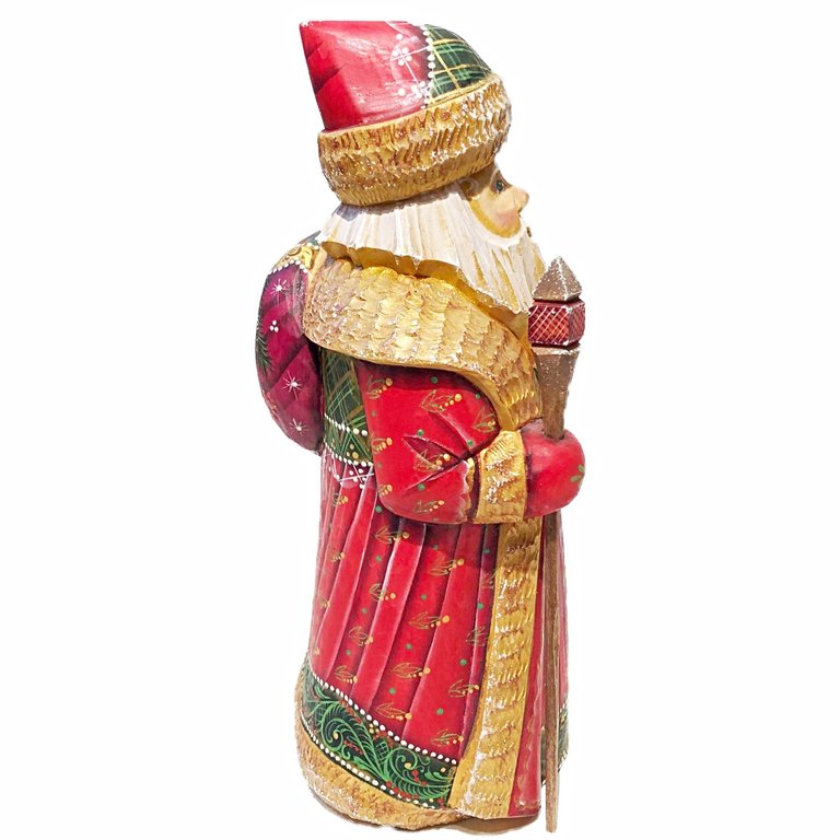 Russian Santa, Hand Carved and painted Art Collection Red, Green and Gold approx 10"H