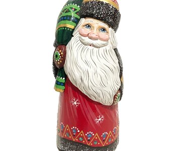 Russian Santa Claus Art Collection with Big Bag of Toys, Carved and Hand Painted approx. 6 "H