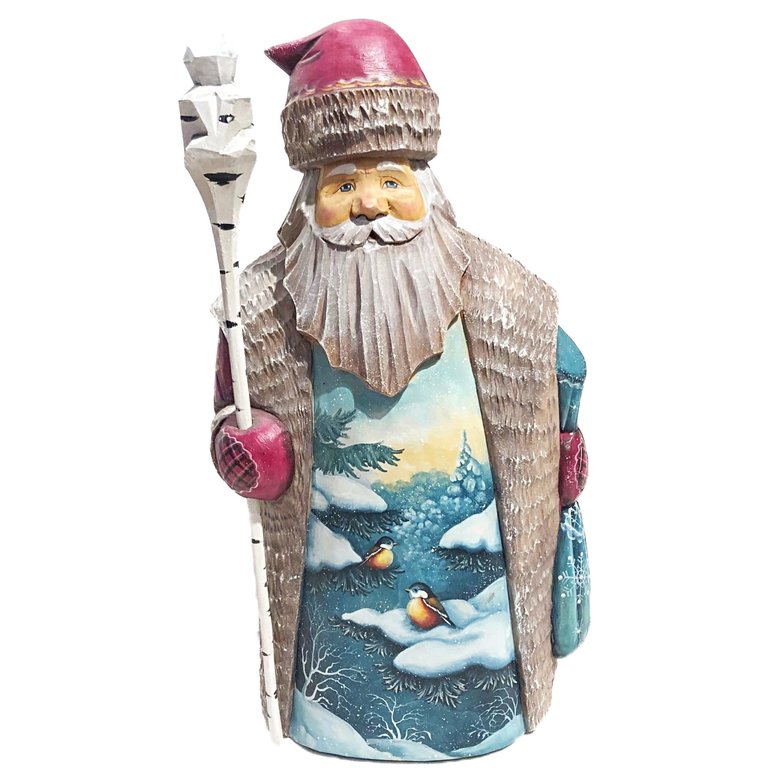 Russian Santa Claus Art Collection Carved and Hand Painted with Birds approx. 1 "H