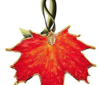 Burnt Orange Sugar Maple Leaf Ornament with Gold Trim