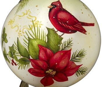 Ornement NeQwa Cardinal  Poinsettias et Houx