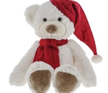 Ourson Blanc avec chapeau/foulard rouge 10"