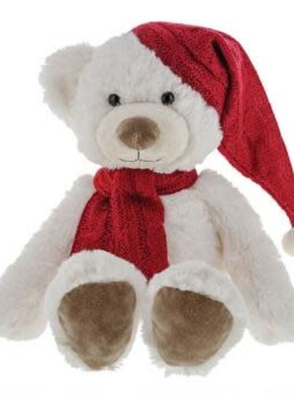 Ourson Blanc avec chapeau/foulard rouge 10"
