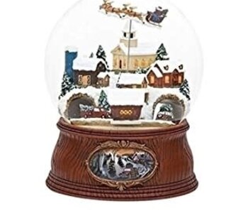 ''Santa Flying over Village Streets'' Animated, Musical Water Globe 7.7''H