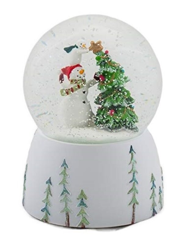 ''Two Snowmen with Christmas Tree Topper'' Musical Snow Globe 5.75"H