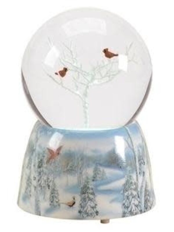 ''Cardinals in Winter Tree'' Musical Snow Globe 5" H