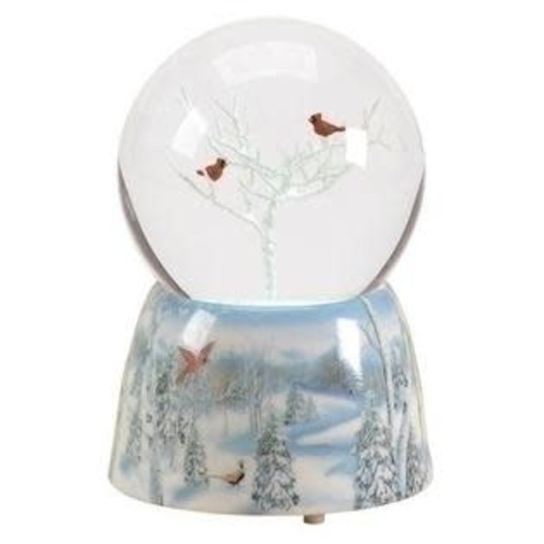 ''Cardinals in Winter Tree'' Musical Snow Globe 5" H