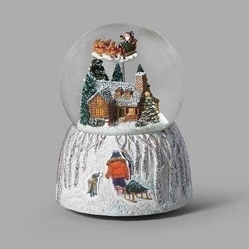 Boule à Neige Père Noël survolant la cabane Musicale - Noel Eternel