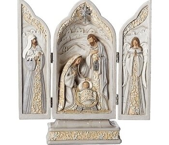 Holy Family with Shepherd and Angel Triptych 10"