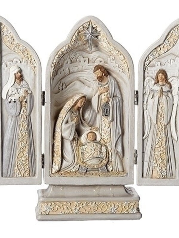 Holy Family with Shepherd and Angel Triptych 10"