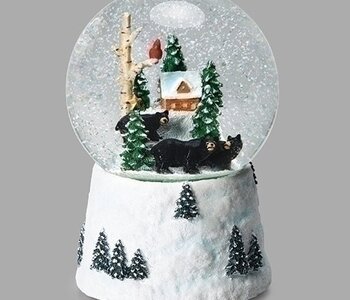 Boule à Neige Cabane et Ours Noire Musicale à piles