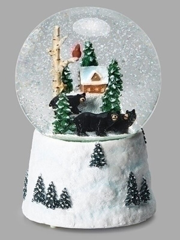 Boule à Neige Cabane et Ours Noire Musicale à piles
