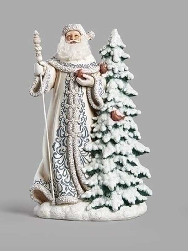 Père Noël Cape Blanc et Bleu avec Sapin 19.2"