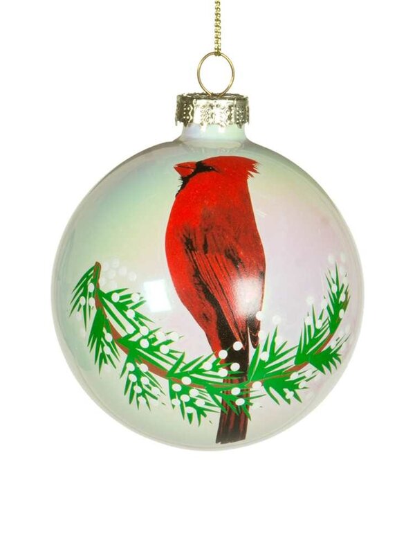 Christmas Traditions 8CM WHT BALL ORN W/CARDINAL