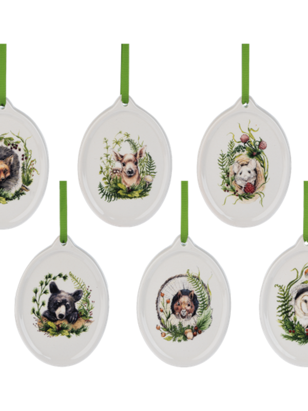 Orn. Disque Animaux de foret ceramique Ass.6