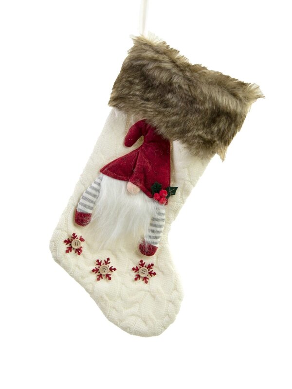 Bas de Noël Blanc Gnome