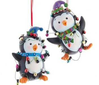 3.6"RESIN PENGUINS W/LIGHTS ORN 2/A