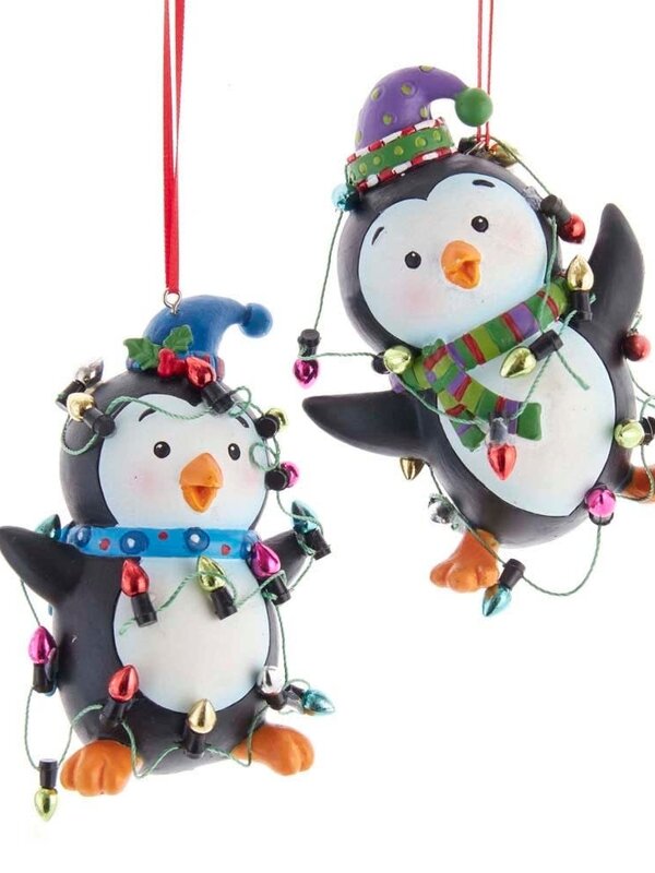 3.6"RESIN PENGUINS W/LIGHTS ORN 2/A