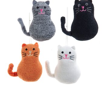 4.25"FABRIC KNIT CAT ORN 4/ASSTD