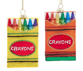 4"GLASS CRAYON BOX ORN 2/ASSTD