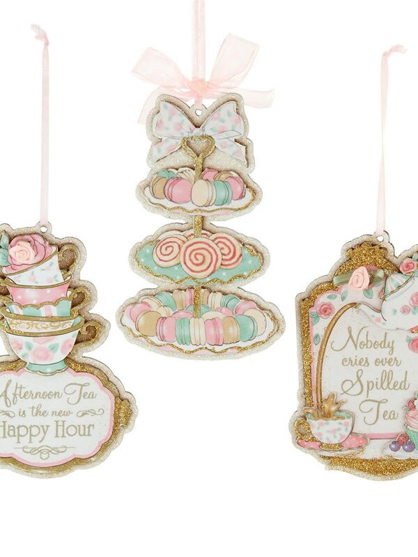 6"WOODEN TEA PARTY ORN 3/ASSTD