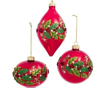 4"GLS RED BALL/ONION/DRP W/HOLLY 3A