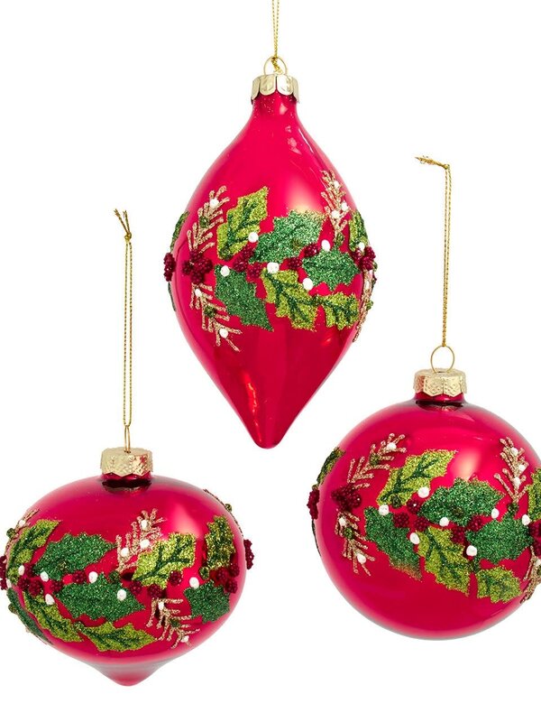 4"GLS RED BALL/ONION/DRP W/HOLLY 3A