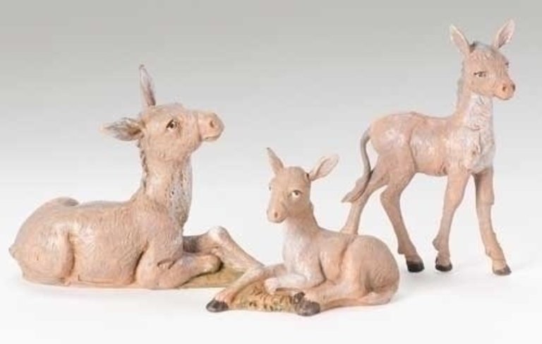 Donkey Family Set of 3 Nativity 5'' Fontanini